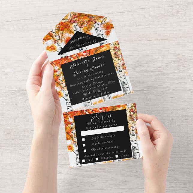 Invitation Tout En Un Birch Bark Fall Country Rustic Wood Feuilles (Déchirure)