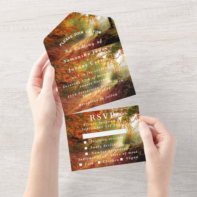 Invitation Tout En Un Birch Bark Fall Country Rustic Wood Feuilles (Déchirure)