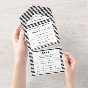 Invitation Tout En Un Black and White Stripes Chic Mariage élégant