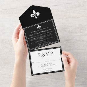 Invitation Tout En Un Black Fleur de Lis Tout en un mariage Inviter