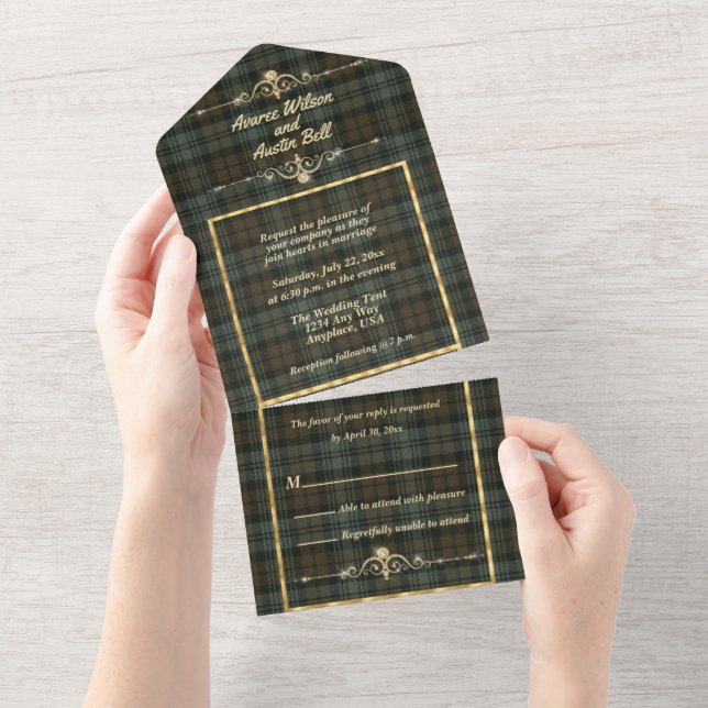 Invitation Tout En Un Black Watch Patiné Tartan écossais original (Déchirure)