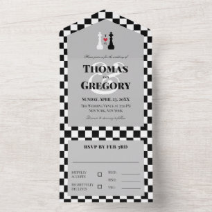 Invitation Tout En Un Black White Kings Chess Pièces Gay Mariage