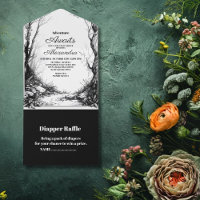 Black White Rustic Woodland Baby shower d'aventure