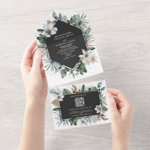 Invitation Tout En Un Blanc floral botanique géométrique mariage et RSVP