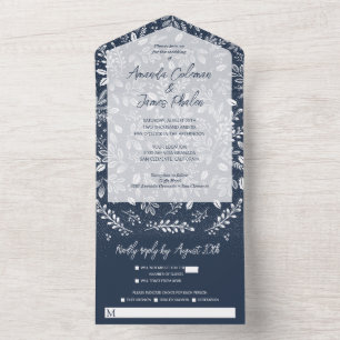Invitation Tout En Un Blancs Botaniques sur Marine No Envelopes Mariage
