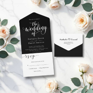 Invitation Tout En Un Blancs et noirs Délicieux Mariage simple moderne