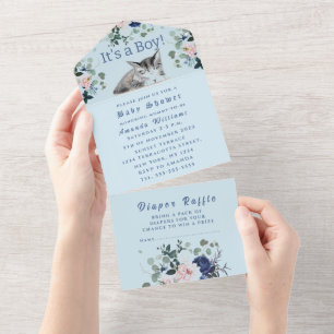 Invitation Tout En Un Bleu Chaton Bleu C'est un Baby shower garçon
