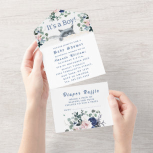 Invitation Tout En Un Bleu Chaton Bleu C'est un Baby shower garçon