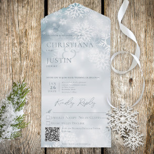 Invitation Tout En Un Bleu et blanc Neige d'hiver Code QR moderne
