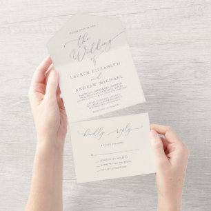 Invitation Tout En Un Bleu et crème Beige minimaliste Mariage