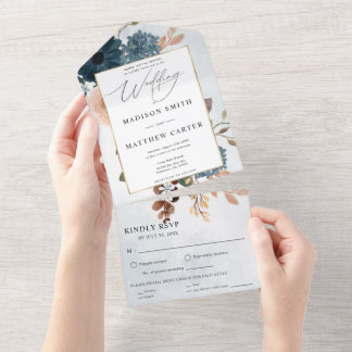 Invitation Tout En Un Bleu marine rose poudré floral combinaison de mari