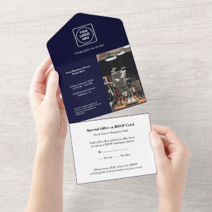 Invitation Tout En Un Bleu Nuit Minimaliste Entreprise d'Affaires