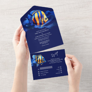 Invitation Tout En Un Bleu orange récif corail poisson sous l'eau