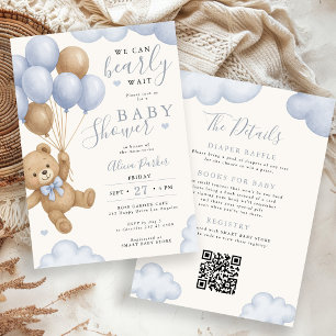 Invitation Tout en un bleu ours ballons garçon baby shower