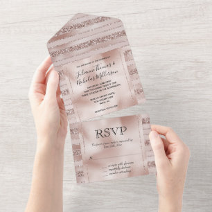 Invitation Tout En Un Bleu Parties scintillant rose rayures