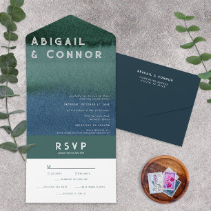 Invitation Tout En Un Bleu sarcelle minimaliste moderne