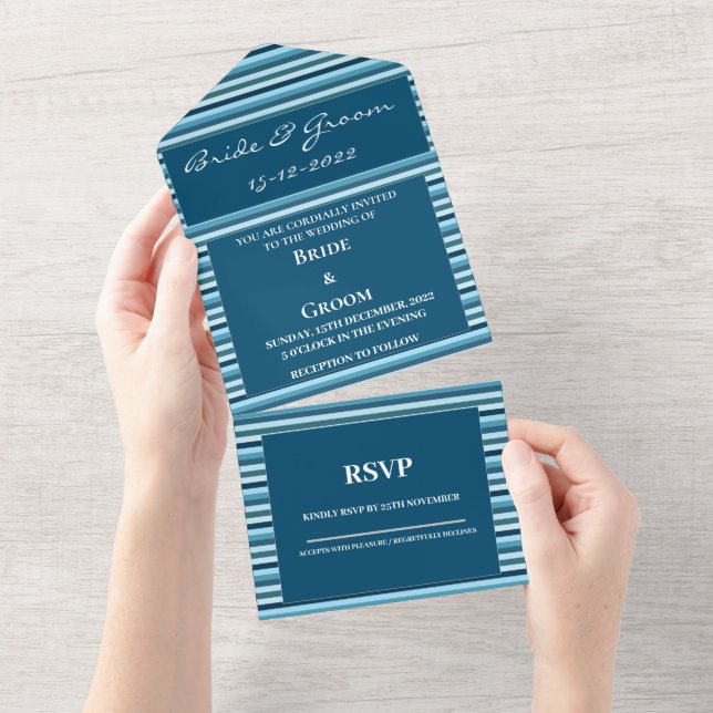Invitation Tout En Un Bleu Tige Mariage de luxe (Déchirure)