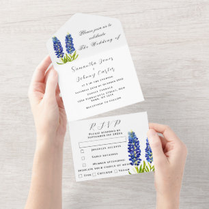 Invitation Tout En Un Bleuets Bleu Fleur Sauvage Floral Lupin Mariage