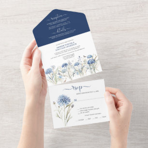 Invitation Tout En Un Bleuets poussiéreux, mariage de Sweet William