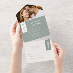 Invitation Tout En Un Blocs verts en verre de mer Mariage d'été Photo