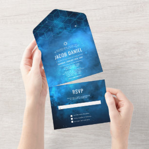 Invitation Tout En Un Blue Space Galaxy Bar Mitzvah
