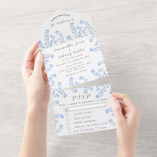 Invitation Tout En Un Bluebells Bleu Floral Aquarelle Nature Mariage