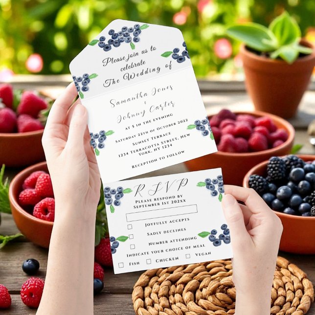 Invitation Tout En Un Blueberries Berries Fruit Élégant Mariage rustique (Créateur téléchargé)