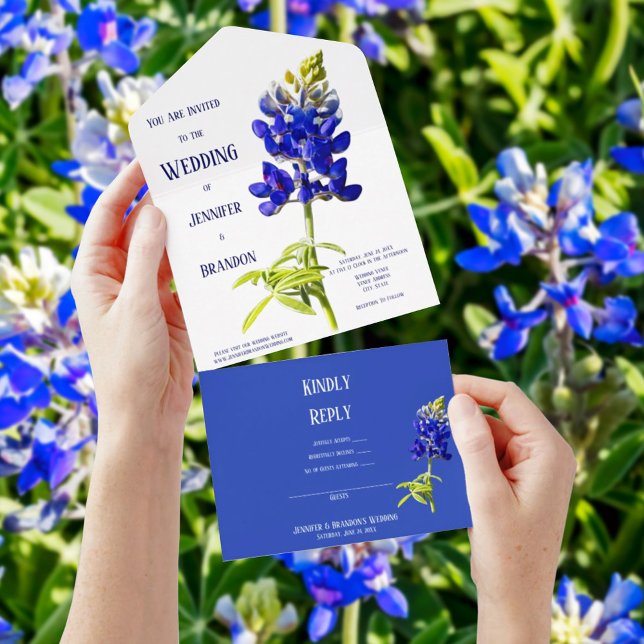 Invitation Tout En Un Bluebonnet Floral sur blanc, Mariage (Créateur téléchargé)