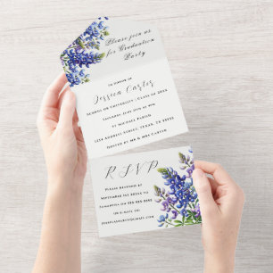 Invitation Tout En Un Bluebonnets Fleur sauvage bleu Floral Lupin