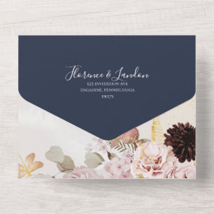 Invitation Tout En Un Blush moderne Marble Marine Frame Seal Et Envoye