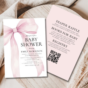 Invitation Tout en un Blush rose Bow fille Baby shower