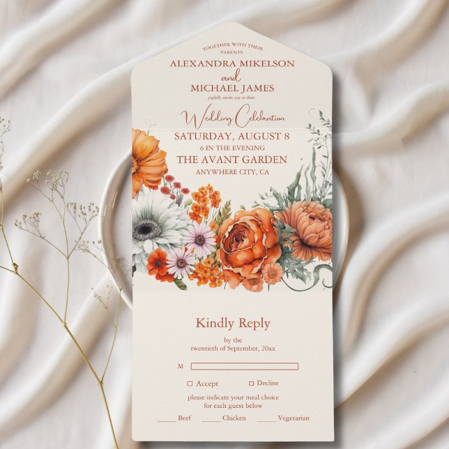 Invitation Tout En Un Bohème Chic Floral Terracotta Mariage (Créateur téléchargé)