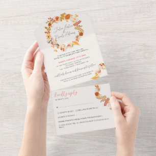 Invitation Tout En Un Bohème séché Rustique Floral Automne Falls Mariage