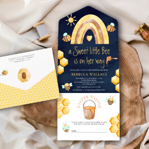 Invitation Tout En Un Boho Arc-en-Ciel Douce Petite Abeille Bleu Marine