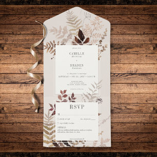 Invitation Tout En Un Boho Automnal Mariage Botanique Brun Sans Dîner