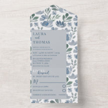 Boho bleu aquarelle Mariage de motifs floraux
