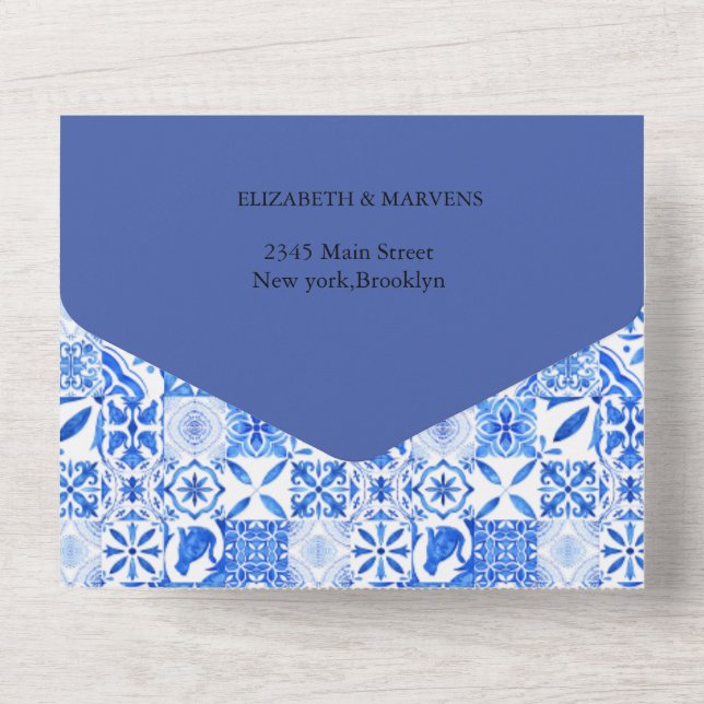 Invitation Tout En Un Boho Blue tuiles et citron mariage Arch (Verso)