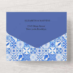 Invitation Tout En Un Boho Blue tuiles et citron mariage Arch
