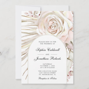 Invitation Tout en un Boho Blush Rose Palm Mariage feuille ro