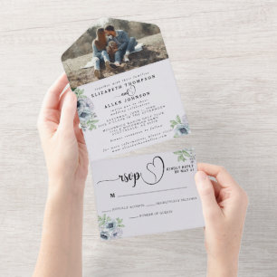 Invitation Tout En Un Boho Botanique Lavande Florale Mariage Photo RSVP