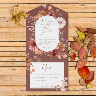 Invitation Tout En Un Boho Burange rouille Chute Florale Pas de dîner
