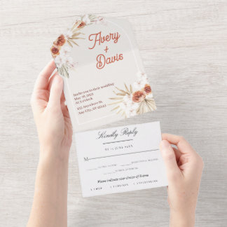 Invitation Tout En Un Boho Chic Aquarelle Mariage Floral
