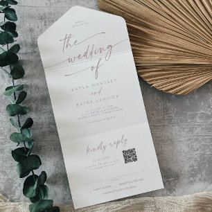 Invitation Tout En Un Boho Chic Blush Pink QR Code Courrier En Mariage