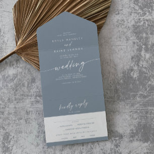 Invitation Tout En Un Boho Chic Dusty Blue Meal Choice RSVP Mariage