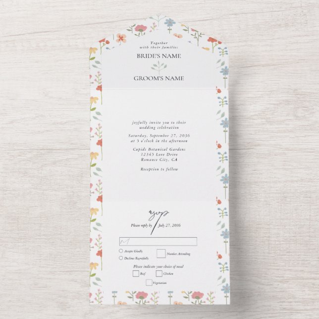 Invitation Tout En Un Boho Chic Fleur sauvage Moderne Floral Mariage (À l'intérieur)