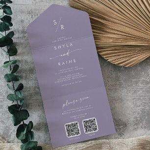 Invitation Tout En Un Boho Chic Lavender Purple Double Code QR Mariage