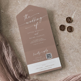 Invitation Tout En Un Boho Chic Neutral Taupe QR Code Mail En Mariage