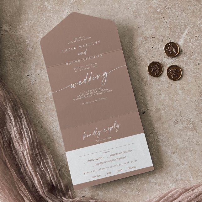 Invitation Tout En Un Boho Chic Neutre Taupe choix de repas RSVP Mariage (Créateur téléchargé)
