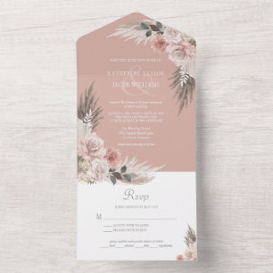 Invitation Tout En Un Boho Chic Pampas Grass Rose Sage Mariage Floral