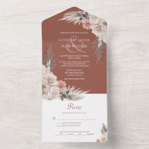 Invitation Tout En Un Boho Chic Pampas Grass Terracotta Floral Mariage